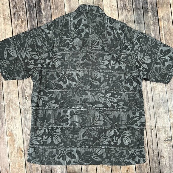 Tommy Bahama 100% Silk Hawaiian Floral Short Sleeve Button Shirt Large Grey Camp - Picture 3 of 7